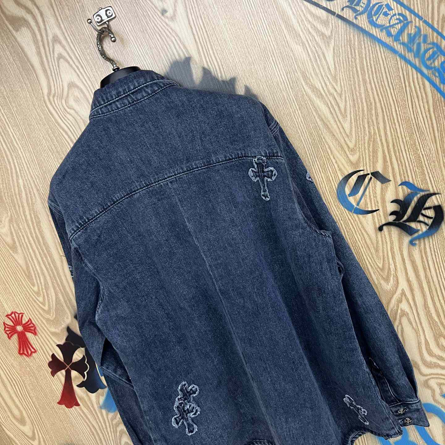 Chrome Hearts  Cross Patch Denim Long Sleeve Shirt - DesignerGu