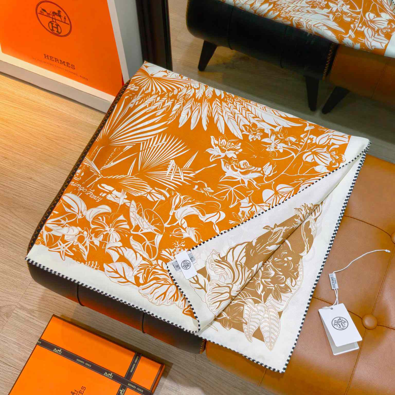 Hermes Flamingo Party Tattoo Double Face Scarf 90 - DesignerGu