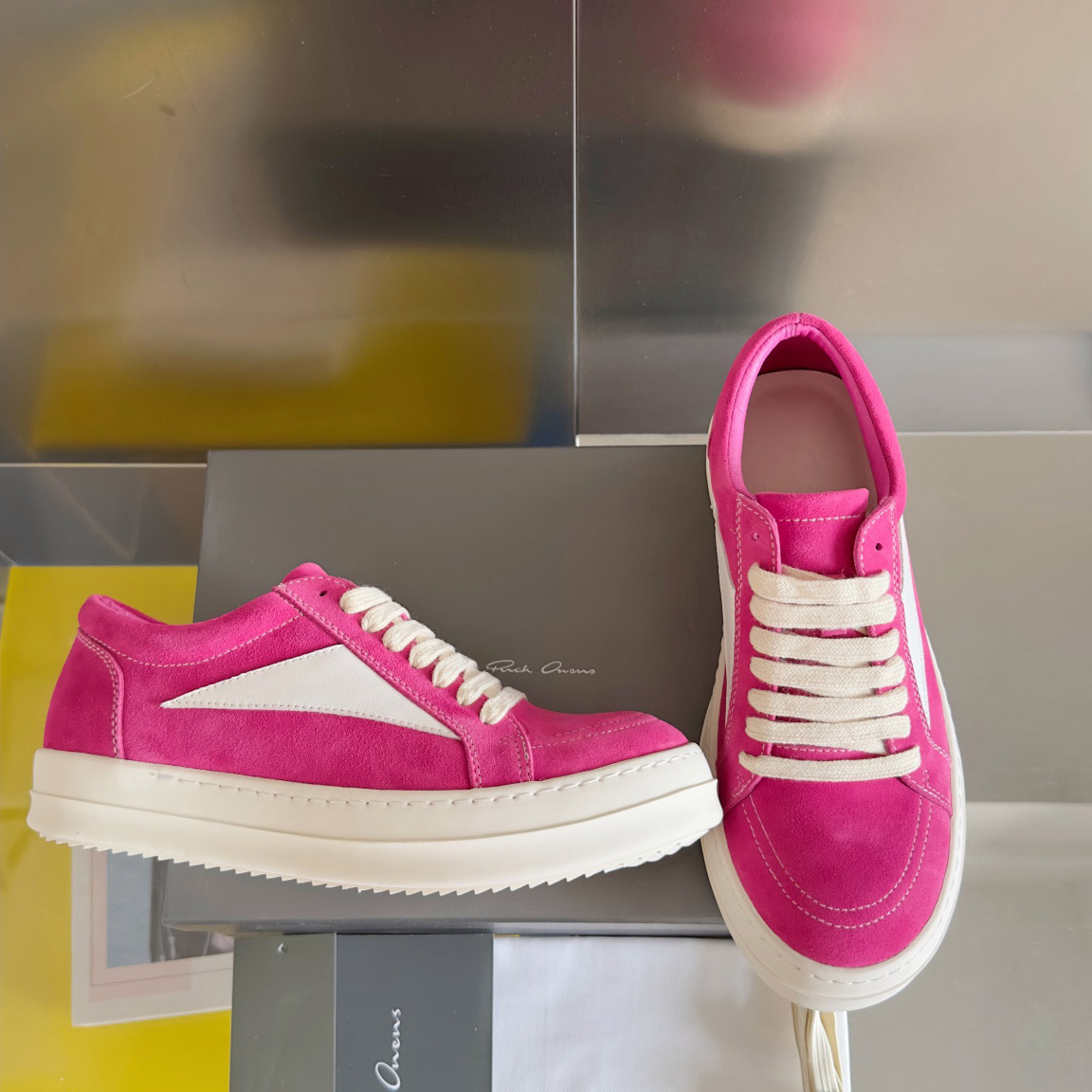 Rick Owens Wmns EDFU Suede Leather Vintage Low 'Hot Pink' - DesignerGu