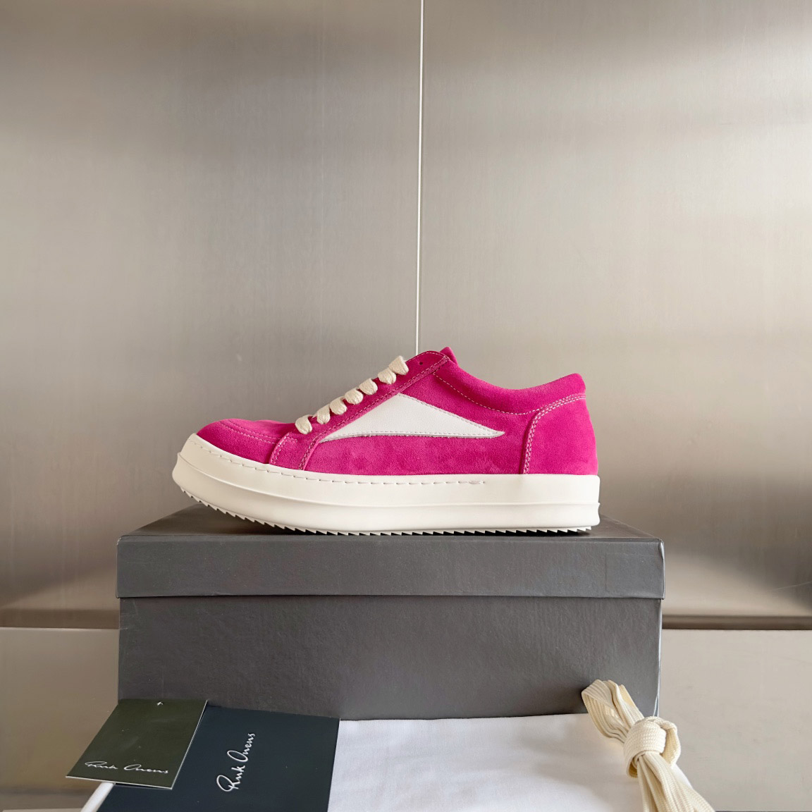 Rick Owens Wmns EDFU Suede Leather Vintage Low 'Hot Pink' - DesignerGu