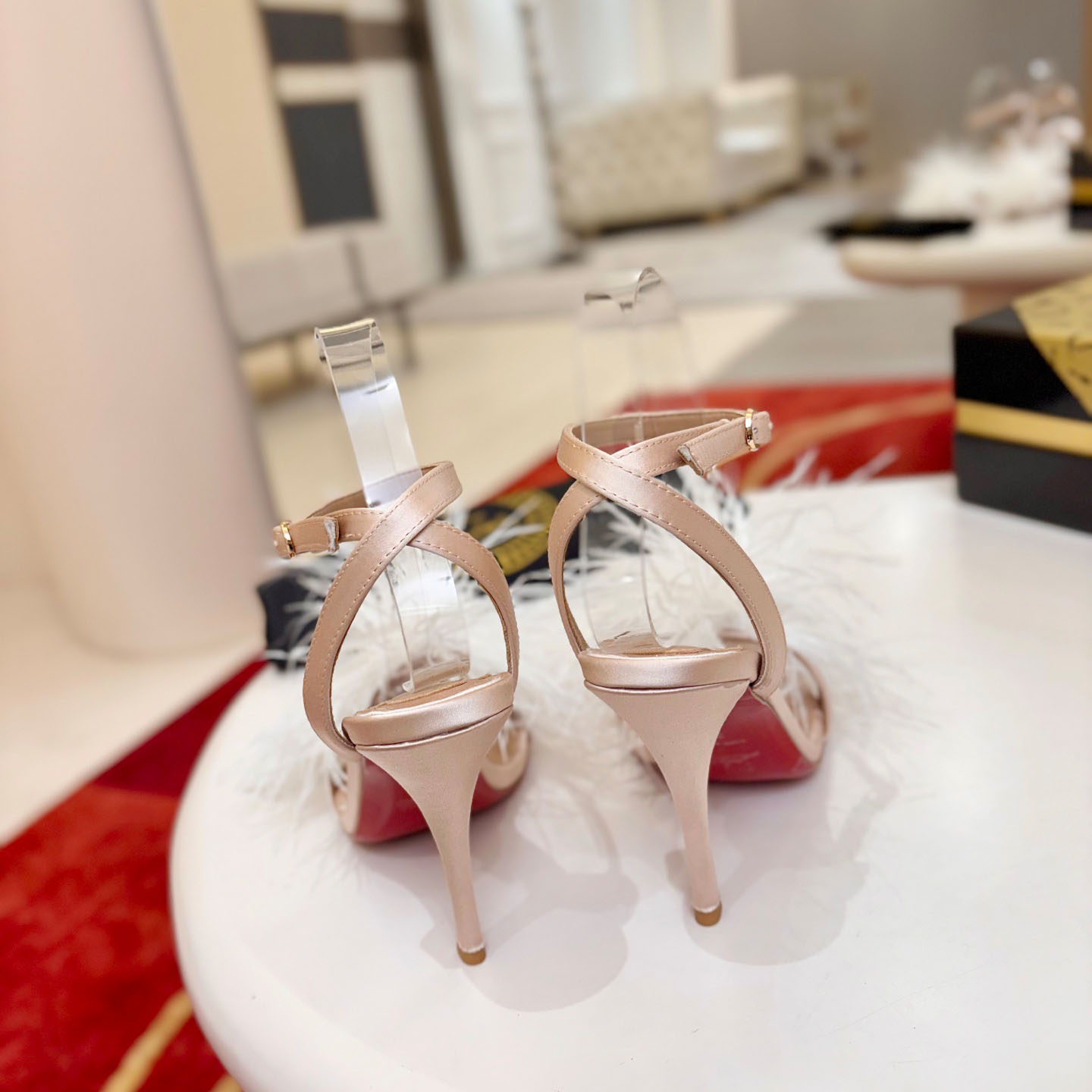 Christian Louboutin Miss Z Poupi 100 mm Strappy Sandals Crepe Satin Blush - DesignerGu