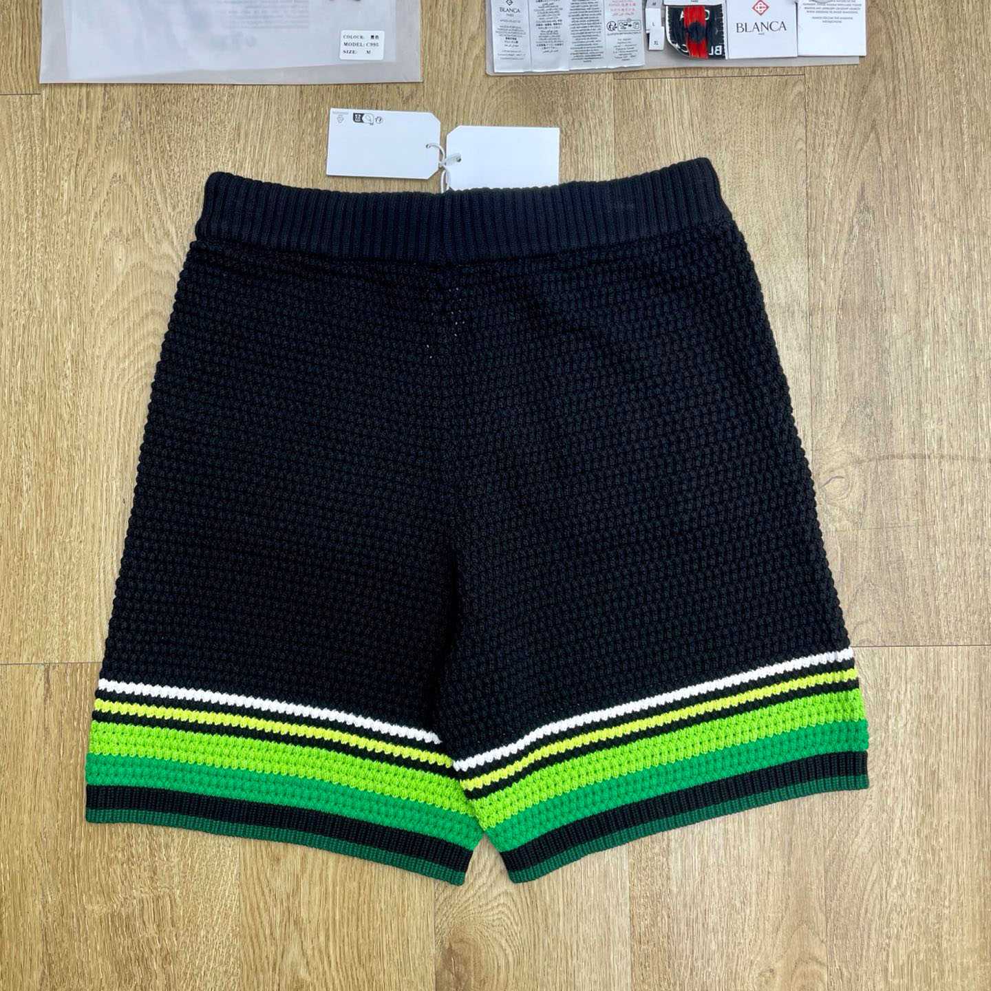 Casablanca Black & Green Striped Crochet Shorts  Z6046 - DesignerGu