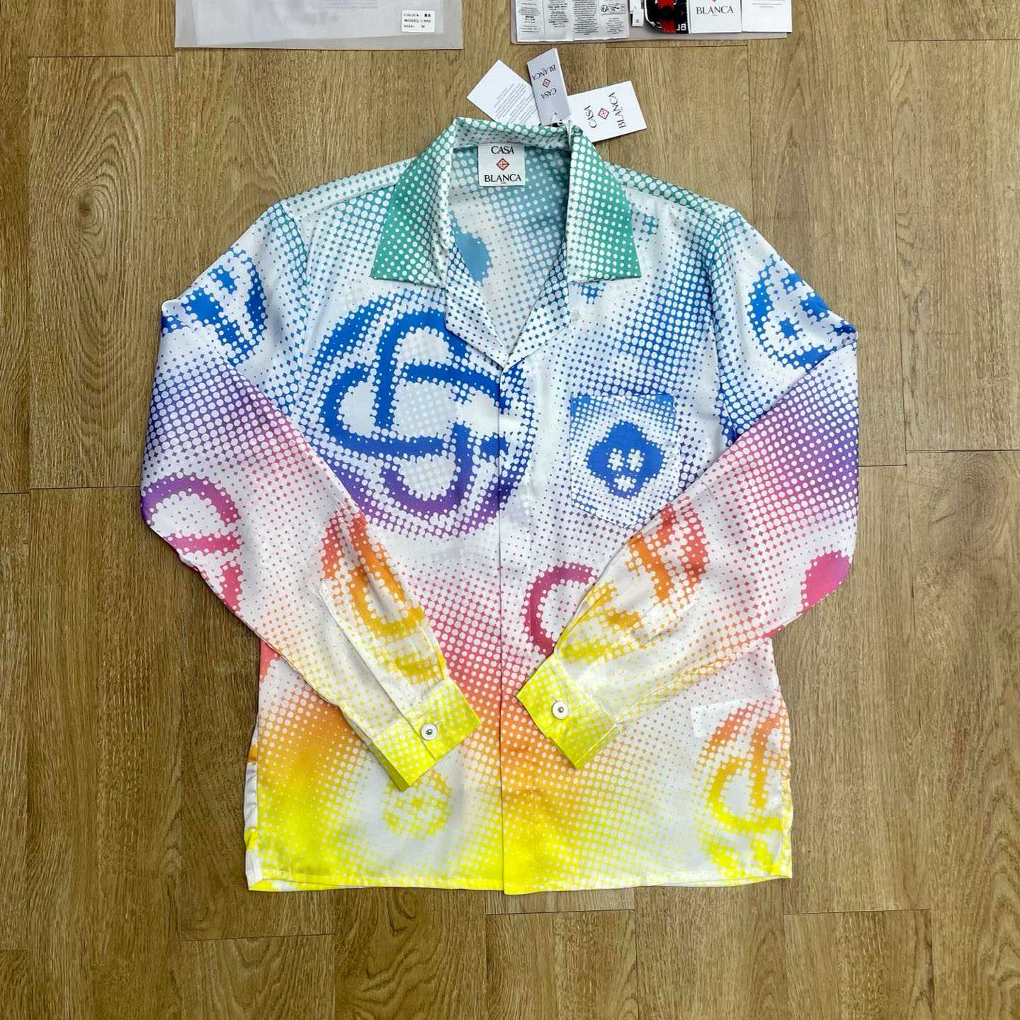 Casablanca Multicolor Halftone Logo Long Sleeve Silk Shirt CA3574 - DesignerGu