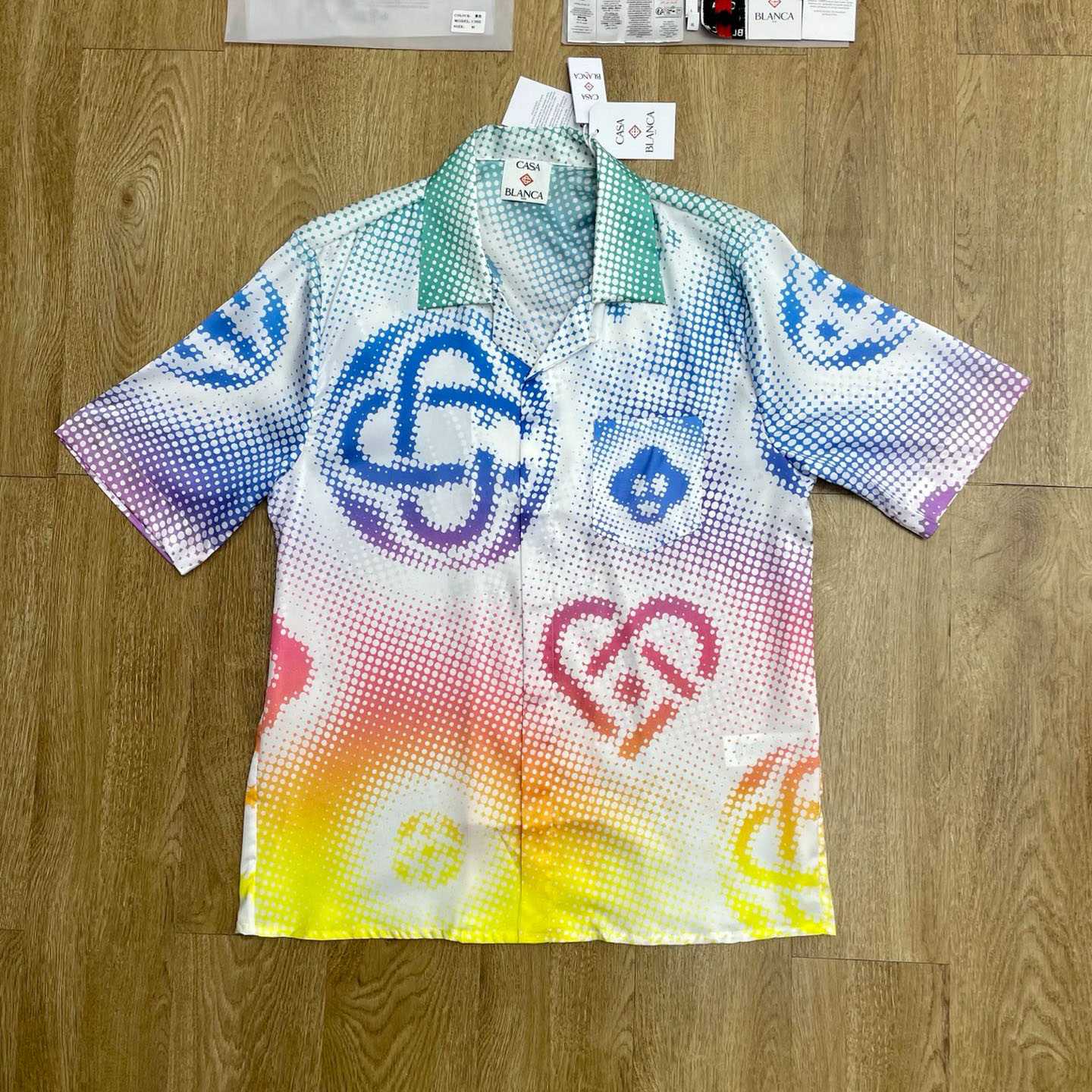 Casablanca Halftone Logo Short Sleeve Silk Shirt CA3577 - DesignerGu