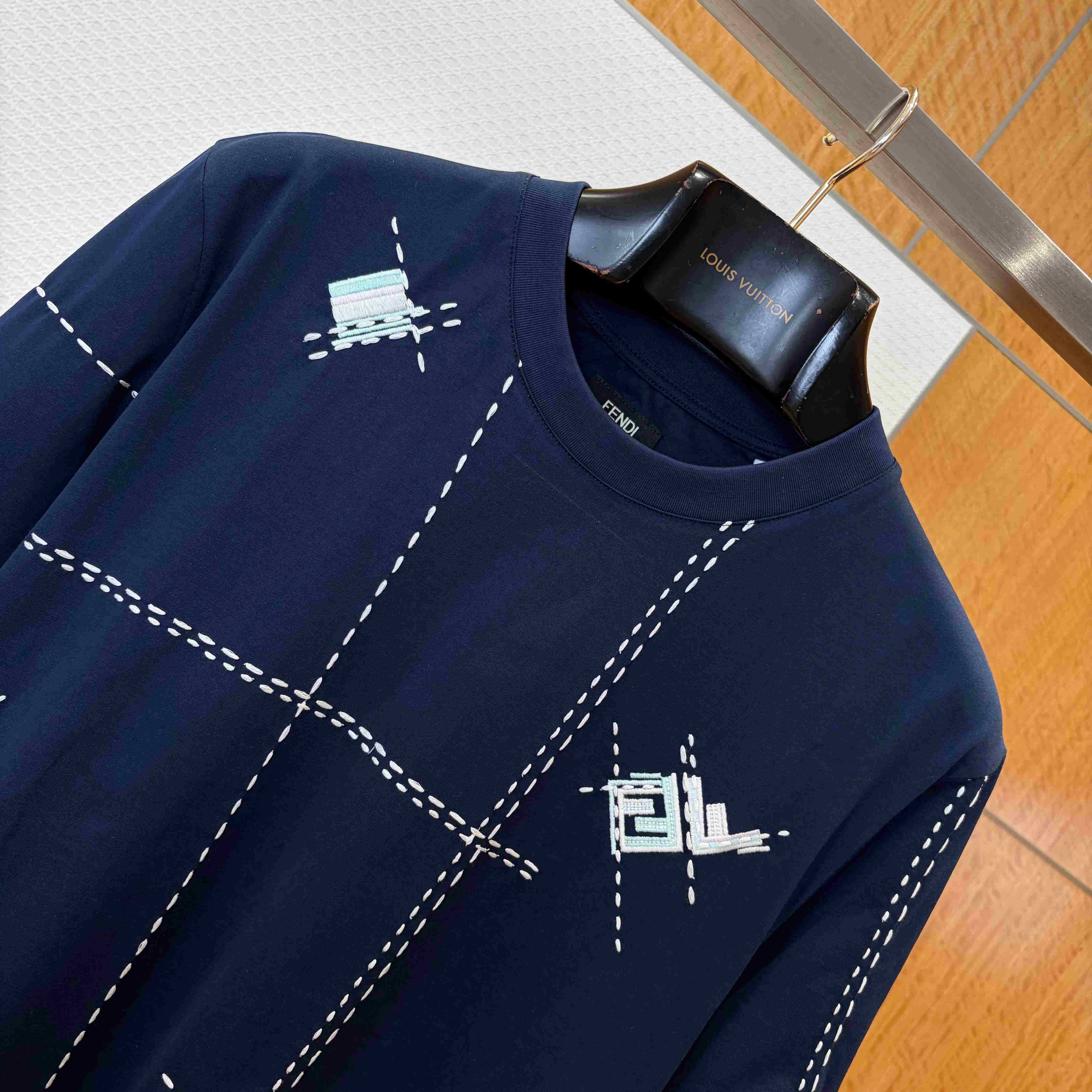 Fendi Dark Blue Cotton T-shirt - DesignerGu