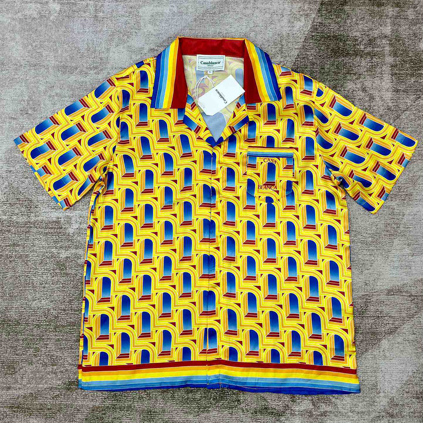 Casablanca L'Arche De Jour Cuban Collar Silk Shirt 'Multicolor' c557 - DesignerGu