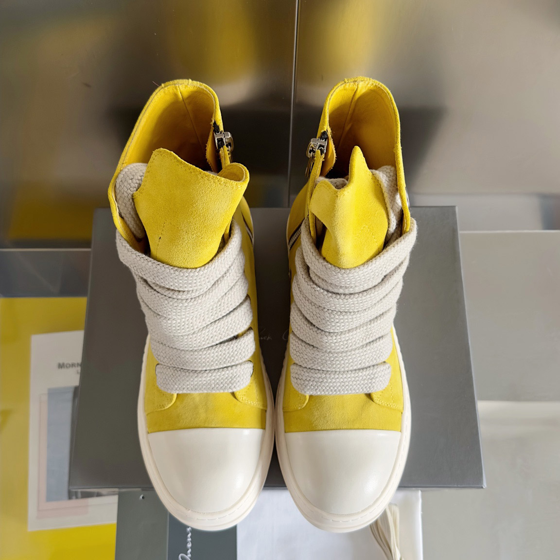 Rick Owens Yellow High Sneakers - DesignerGu