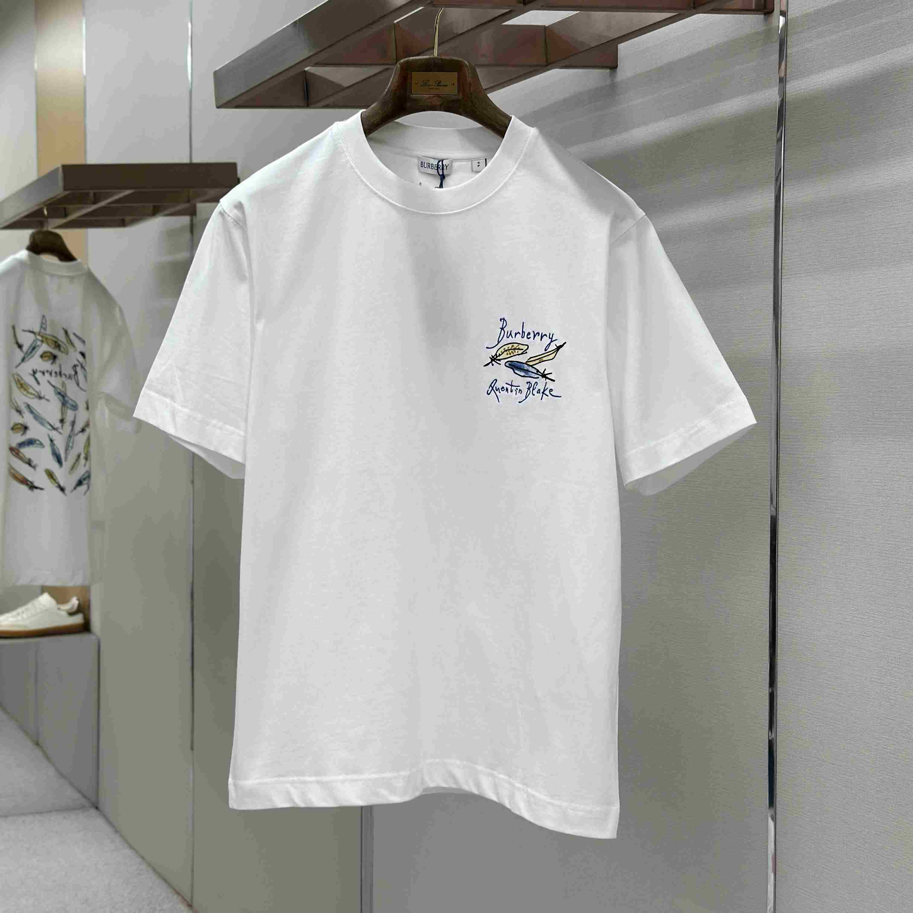 Burberry Feather Print Cotton T-shirt  'White' - DesignerGu