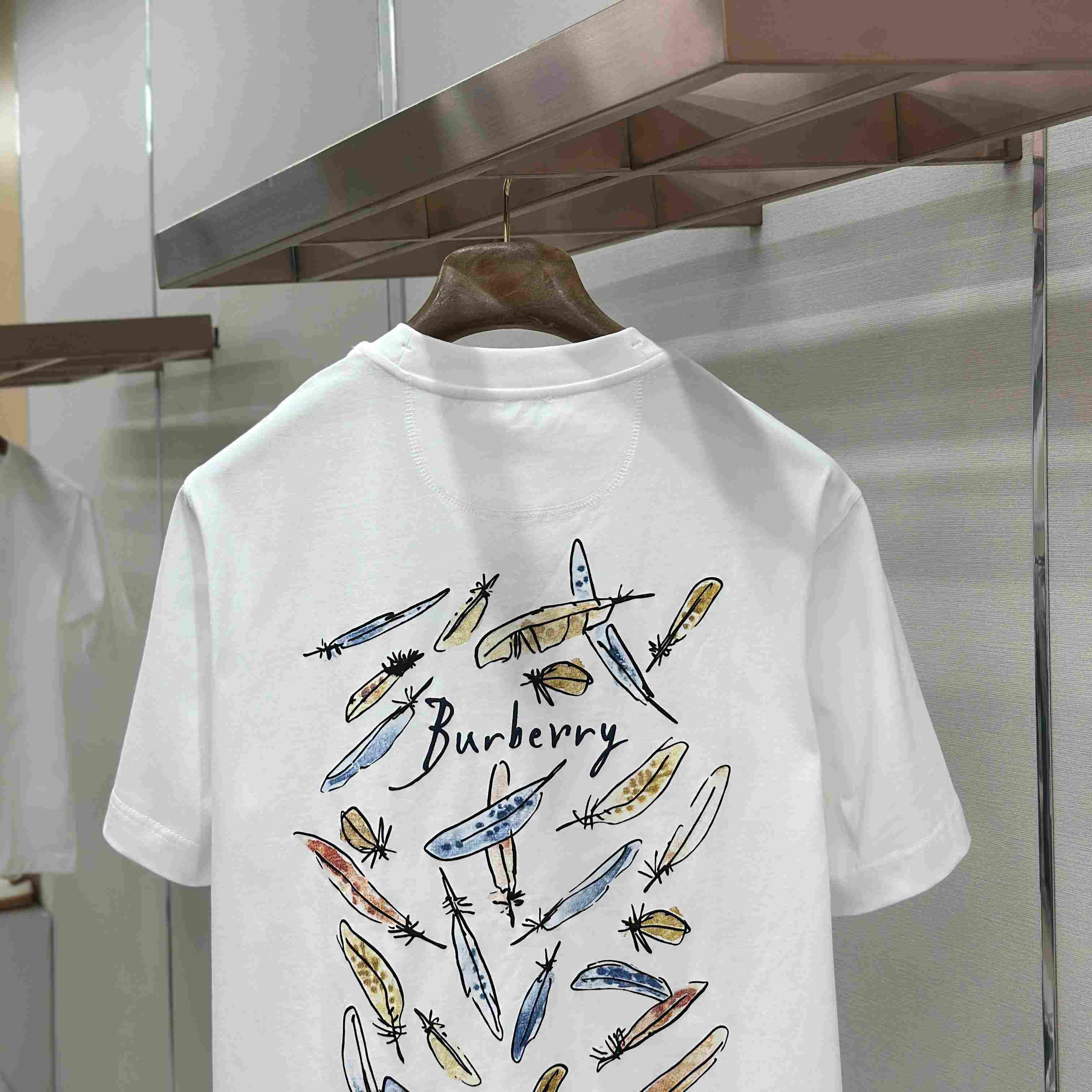 Burberry Feather Print Cotton T-shirt  'White' - DesignerGu