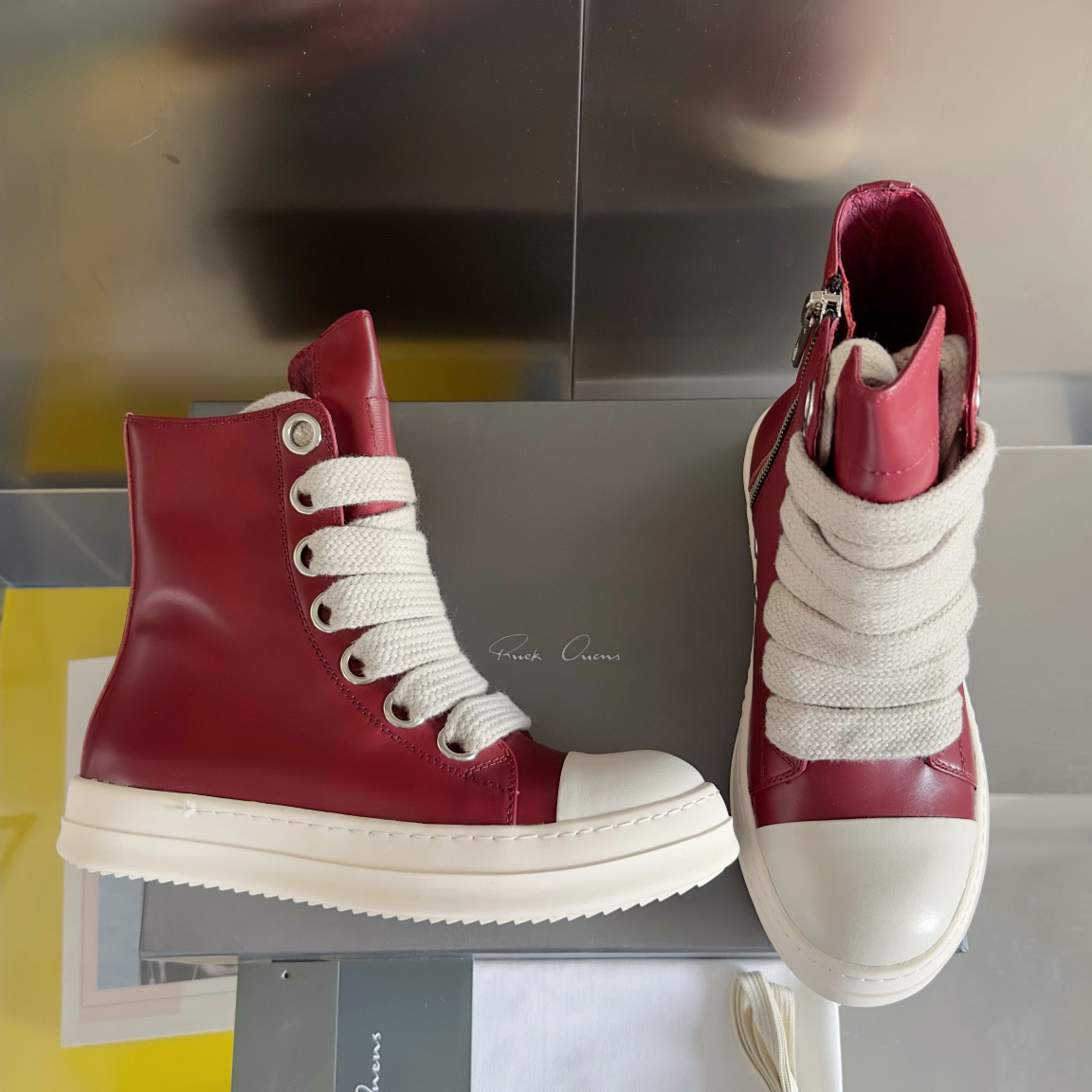 Rick Owens Red Porterville Jumbolaced Sneakers - DesignerGu