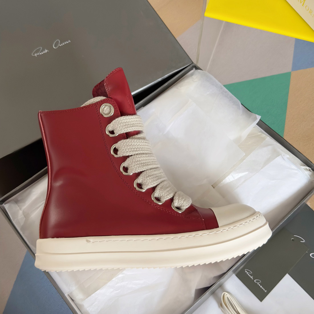 Rick Owens Red Porterville Jumbolaced Sneakers - DesignerGu