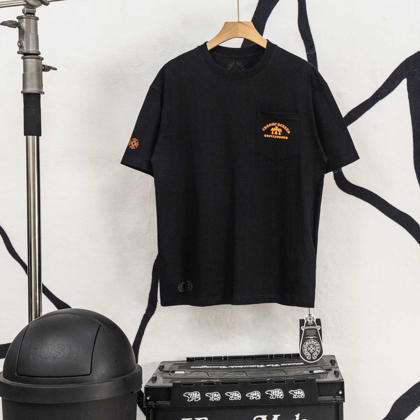 Chrome Hearts Triple Cross Hollywood Pocket Tee 'Black/Orange' - DesignerGu