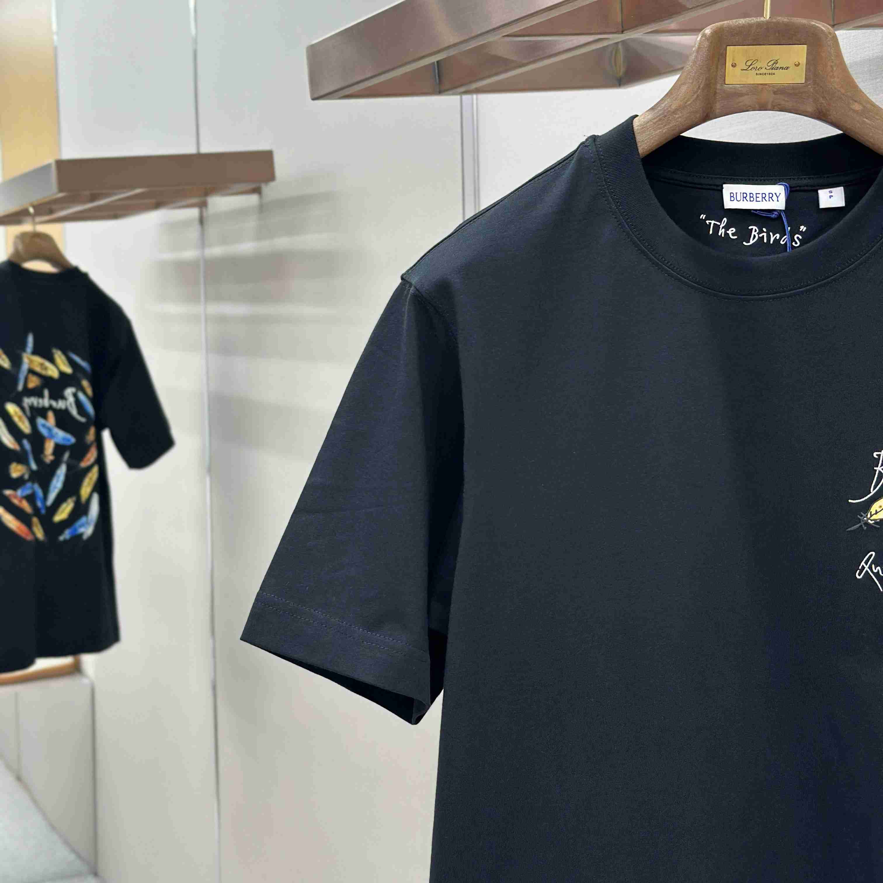 Burberry Feather Print Cotton T-shirt   'Black' - DesignerGu