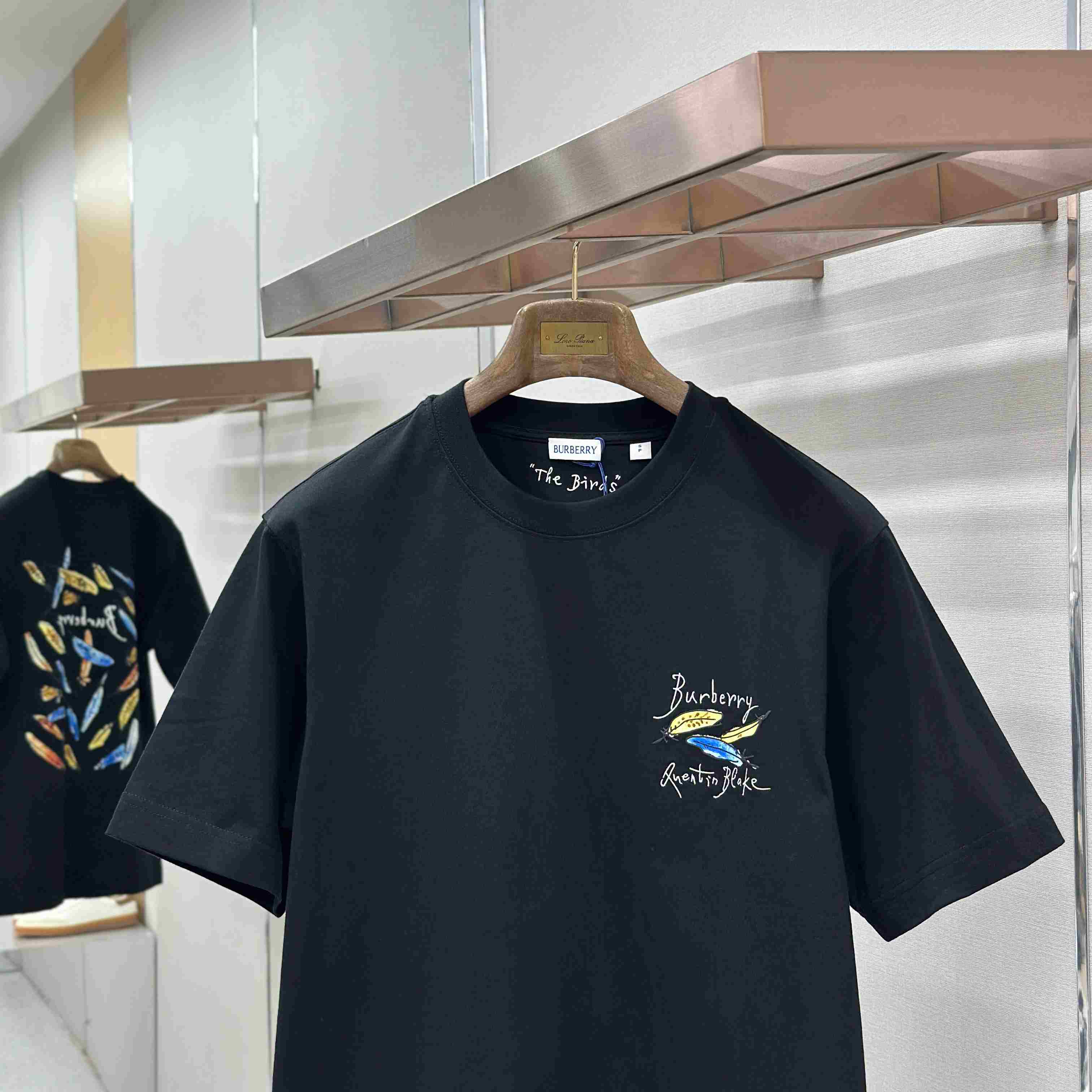 Burberry Feather Print Cotton T-shirt   'Black' - DesignerGu