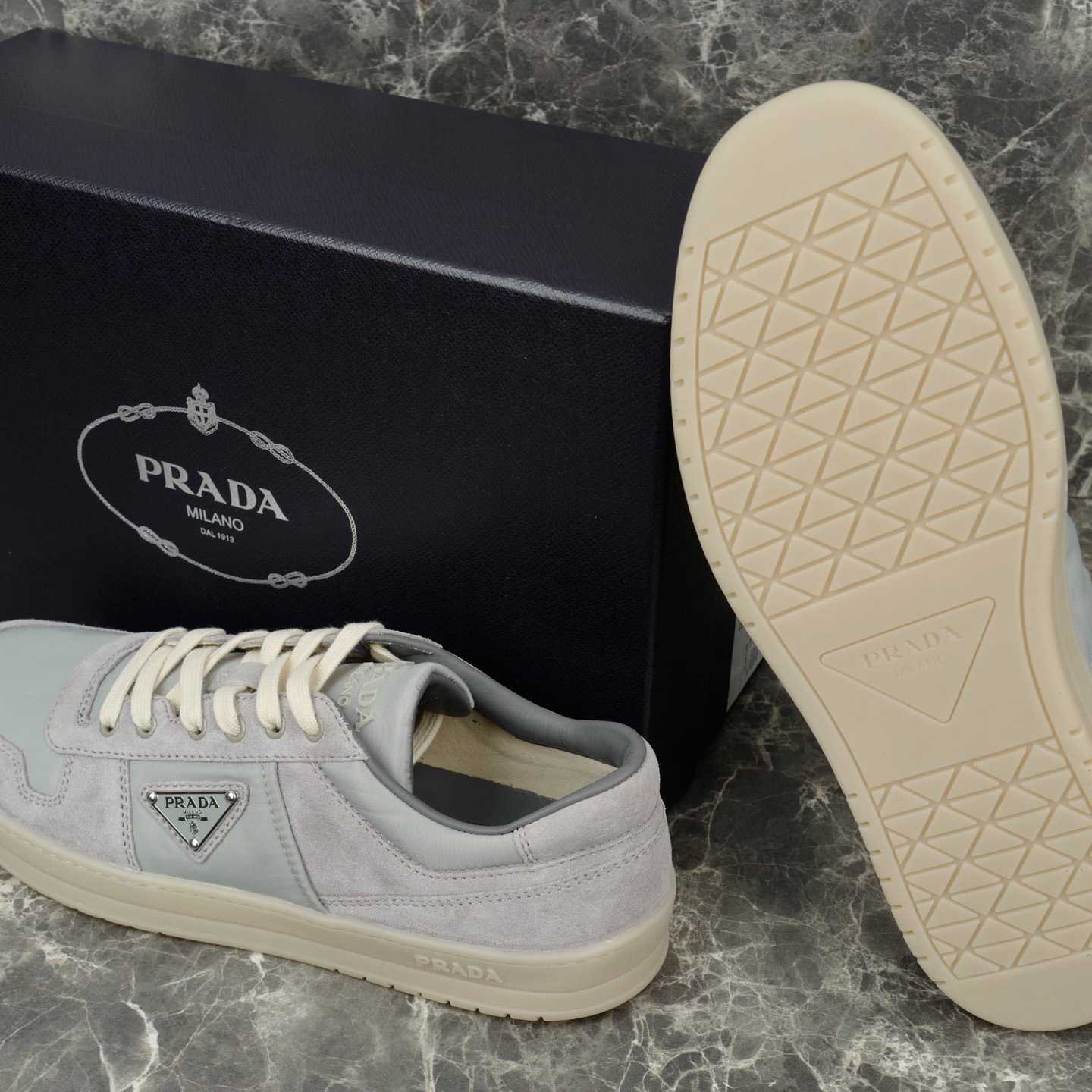 Prada Downtown Re-Nylon And Suede Sneakers - DesignerGu