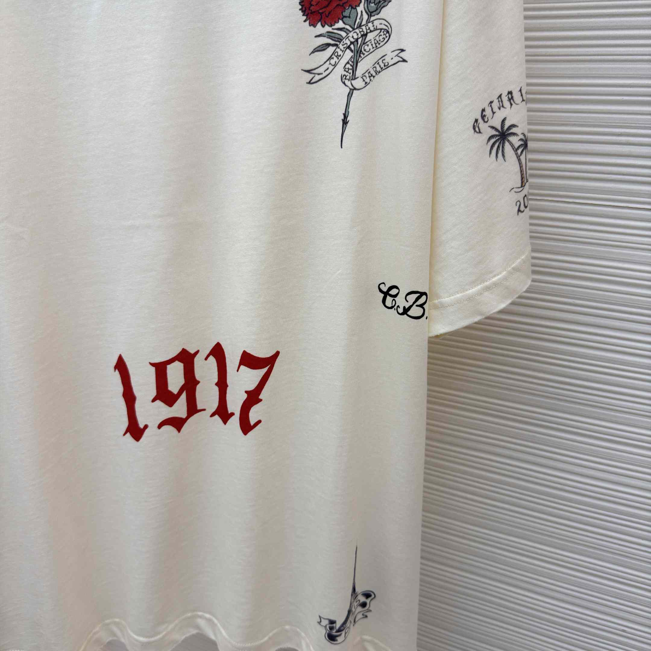 Balenciaga Tattoo Medium Fit T-shirt In Cream - DesignerGu