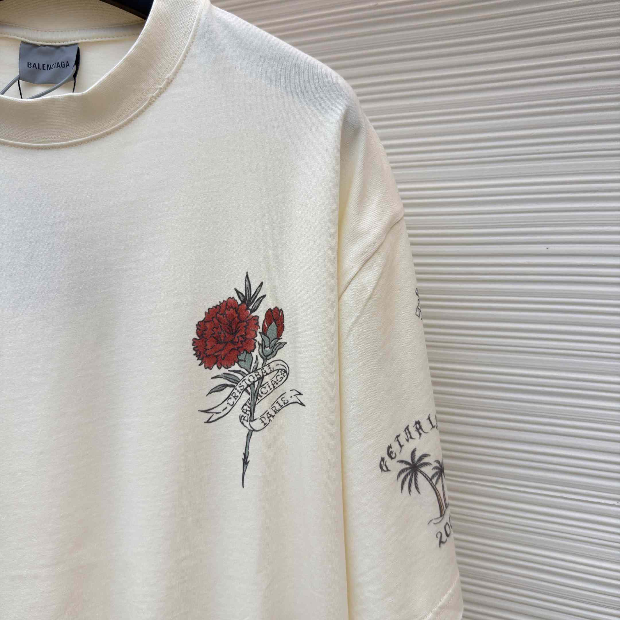 Balenciaga Tattoo Medium Fit T-shirt In Cream - DesignerGu