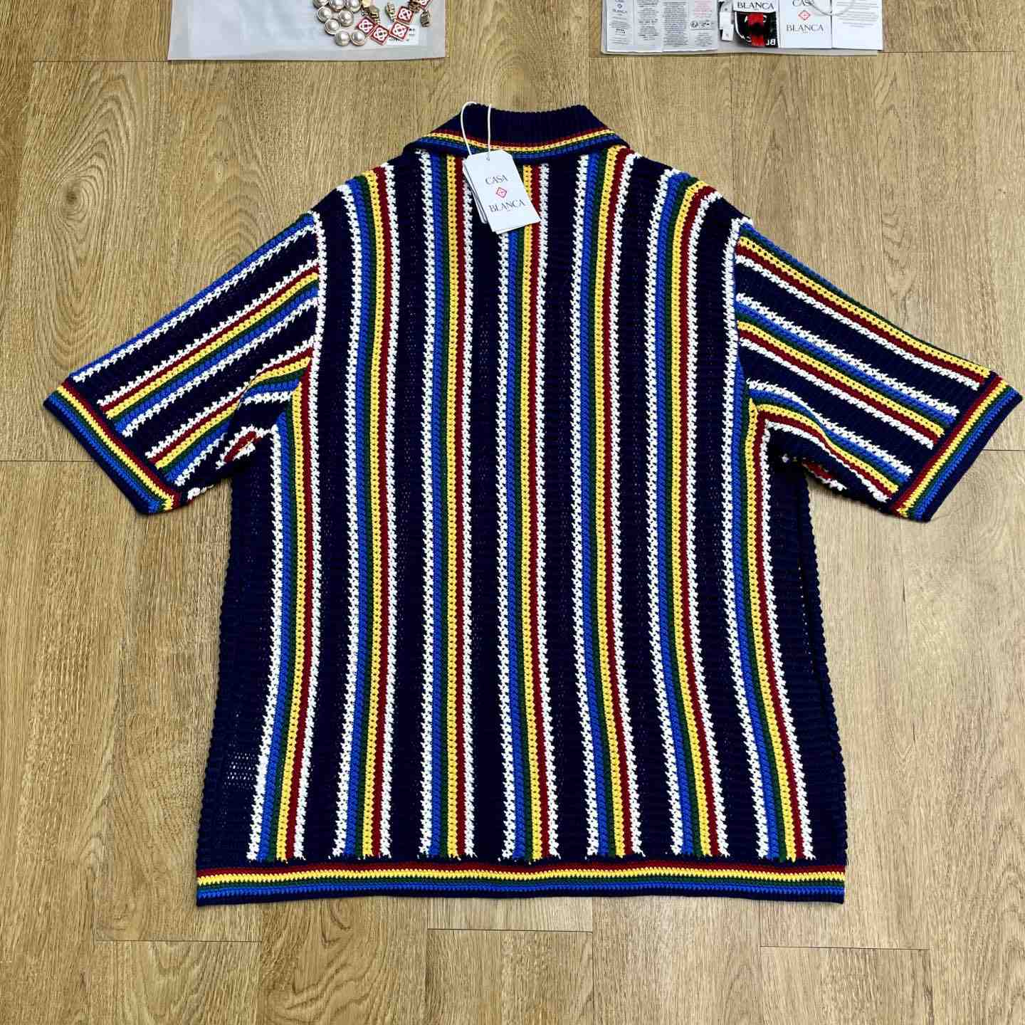 Casablanca Crochet Short Sleeve Stripe Shirt Z6023 - DesignerGu