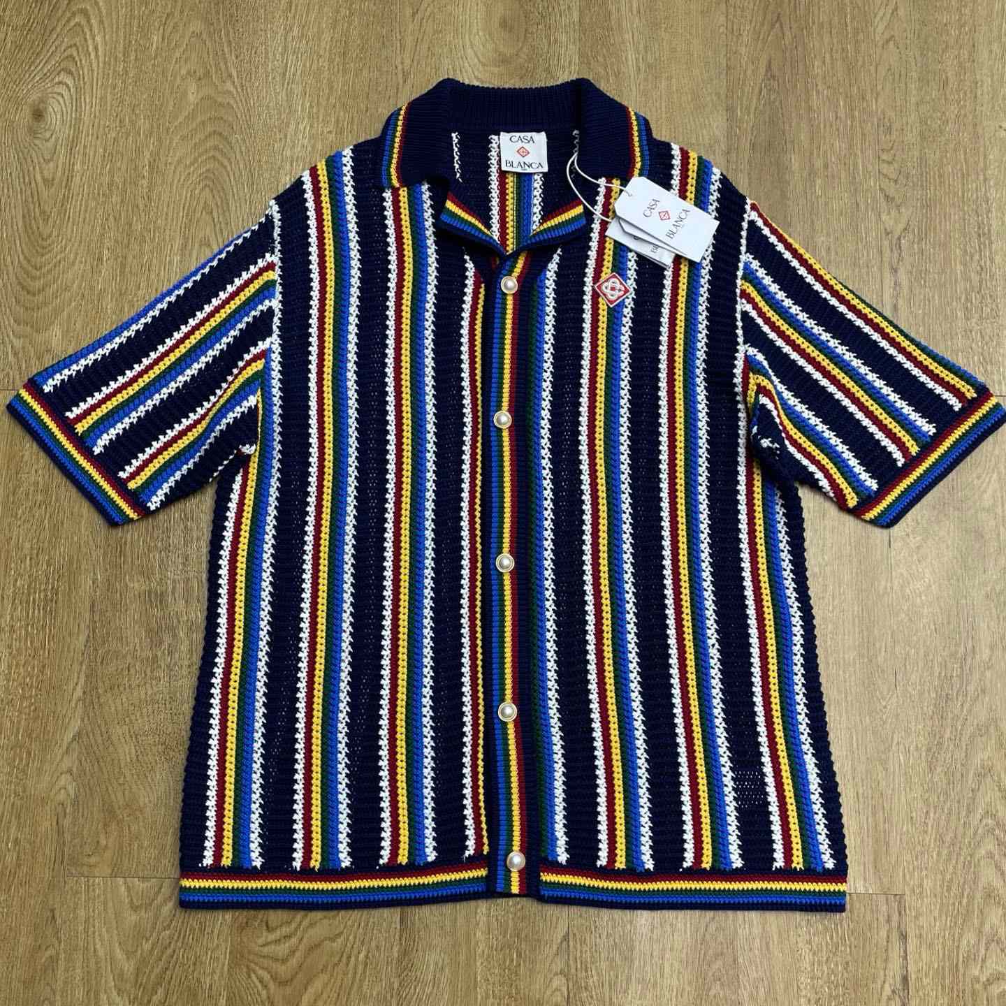 Casablanca Crochet Short Sleeve Stripe Shirt Z6023 - DesignerGu