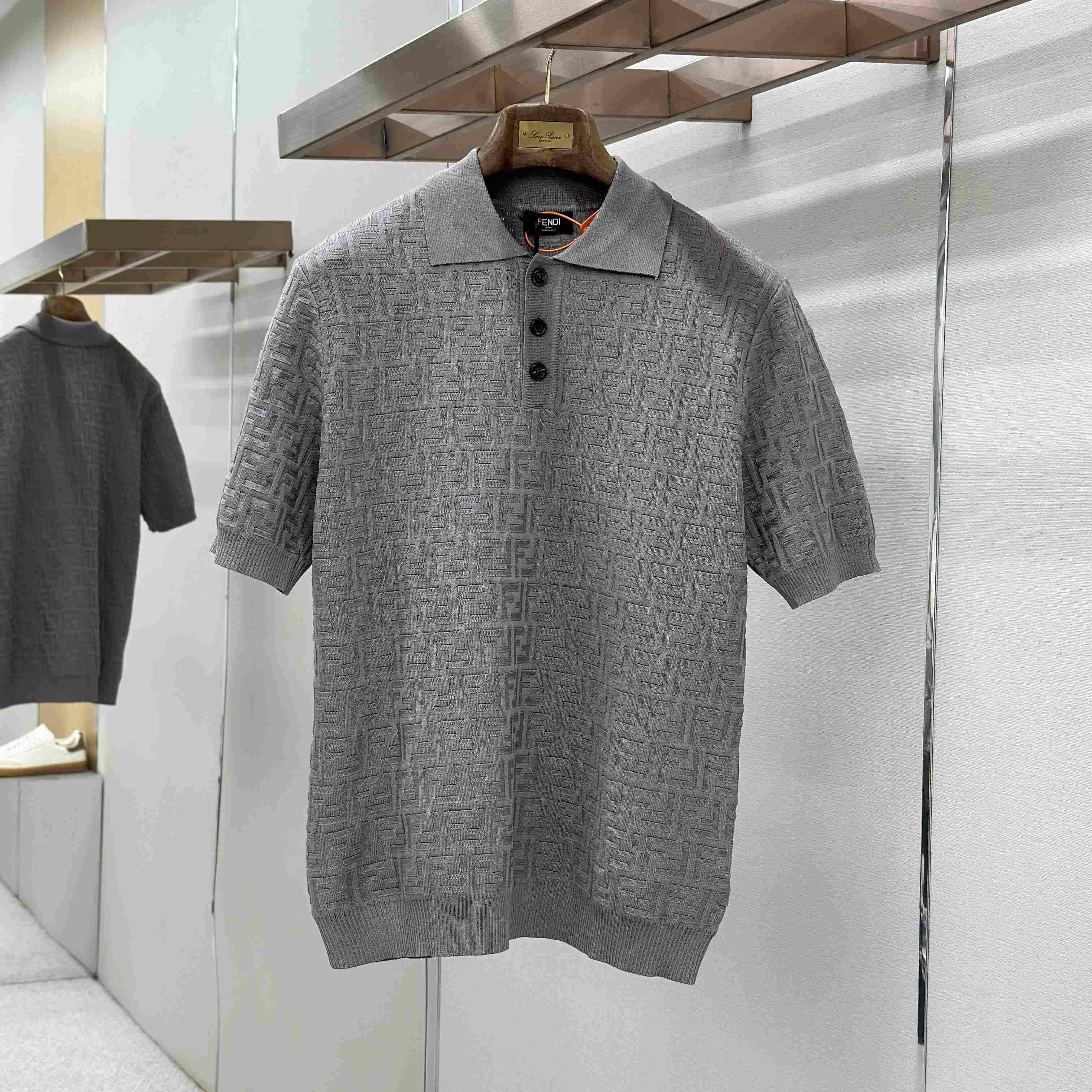 Fendi  Grey FF Cotton Polo Shirt  - DesignerGu