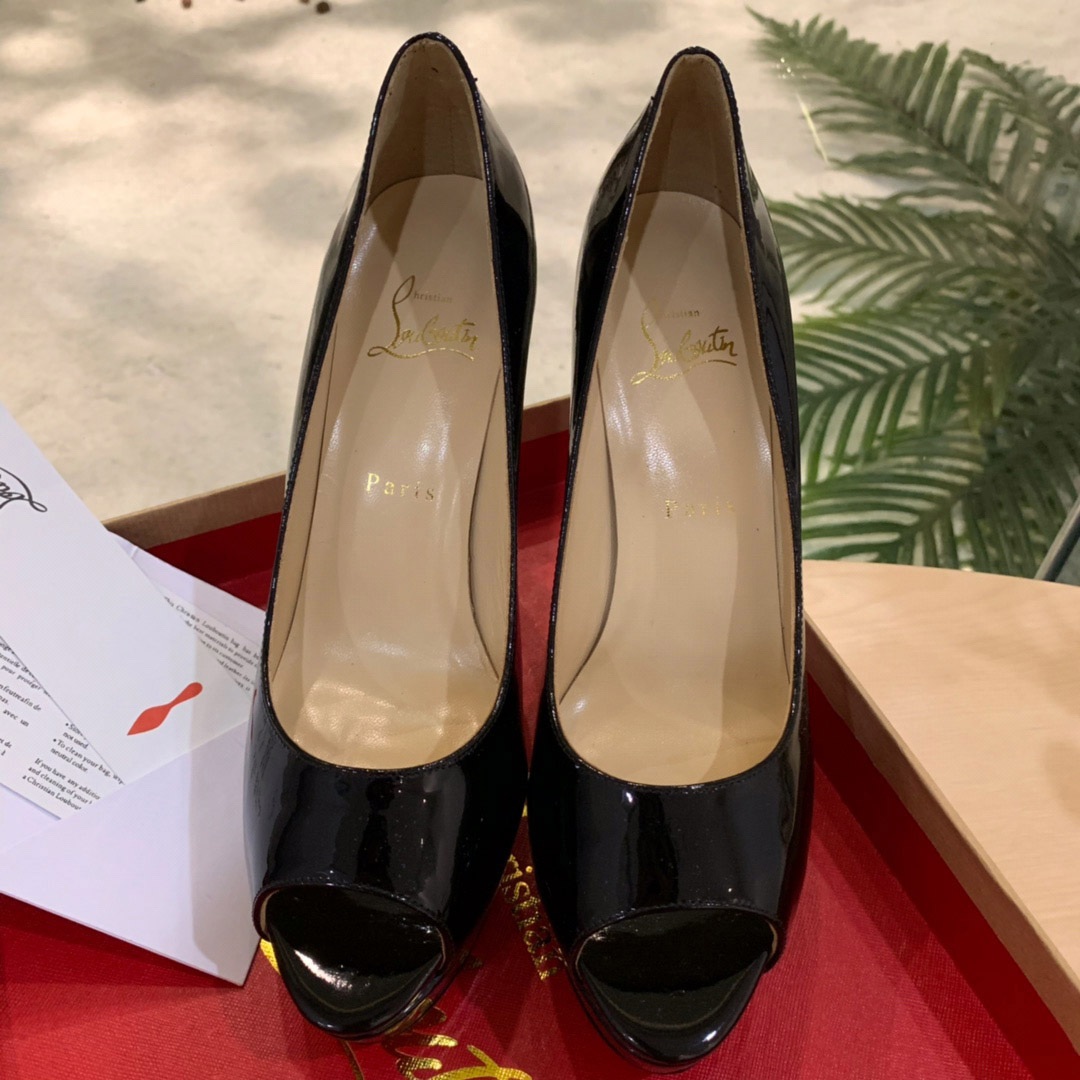 Christian Louboutin Fetish Peep Black Patent Platform Sandal Heel Pump - DesignerGu