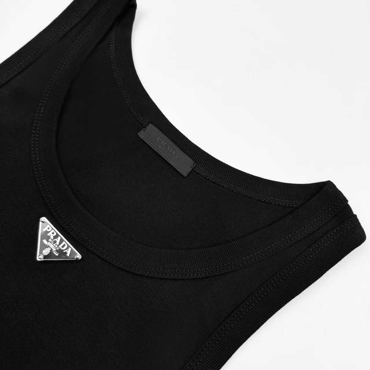 Prada Men's Black Logo Plaque Tank Top - DesignerGu