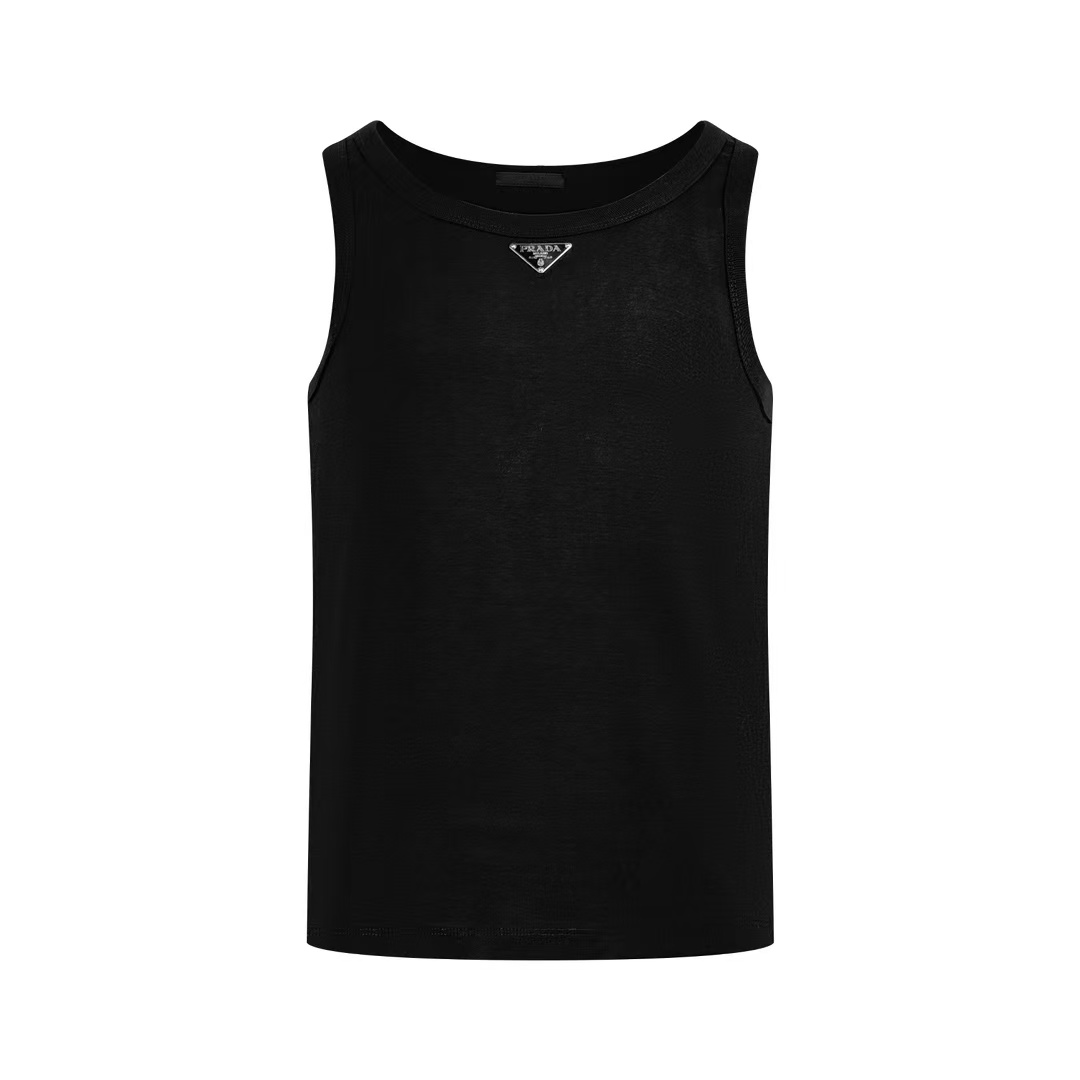 Prada Men's Black Logo Plaque Tank Top - DesignerGu