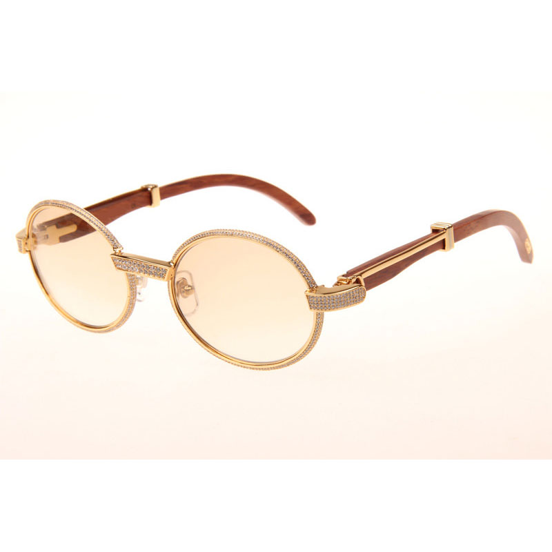 Cartier CT 7550178  Full Diamond Wood Sunglasses In Gold Brown - DesignerGu