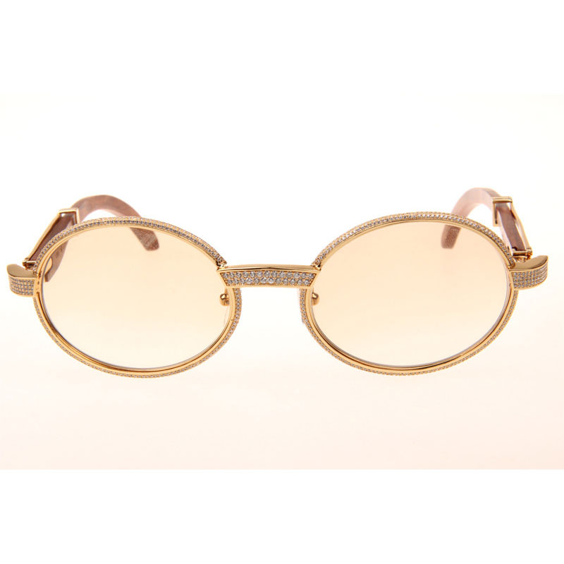 Cartier CT 7550178  Full Diamond Wood Sunglasses In Gold Brown - DesignerGu