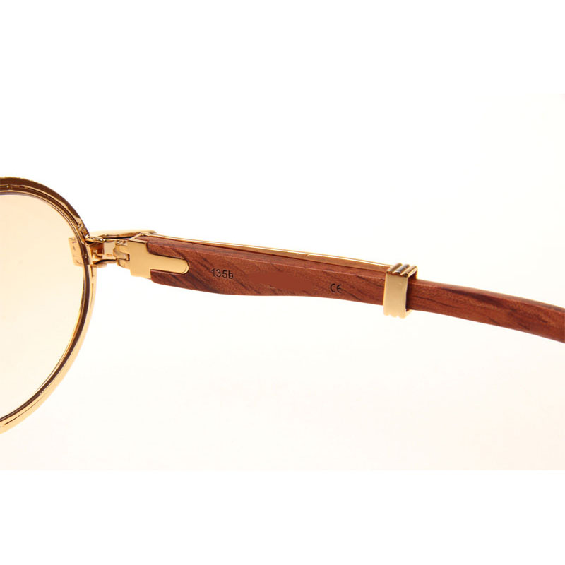 Cartier CT 7550178  Full Diamond Wood Sunglasses In Gold Brown - DesignerGu