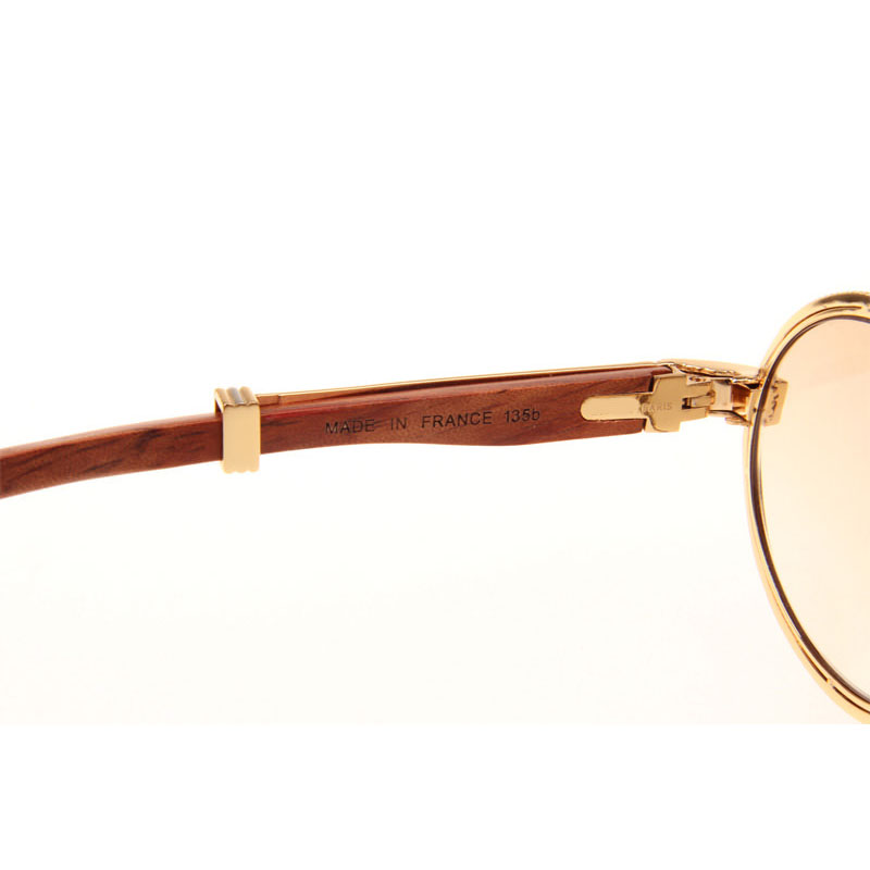 Cartier CT 7550178  Full Diamond Wood Sunglasses In Gold Brown - DesignerGu