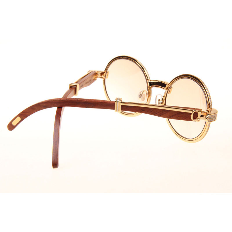 Cartier CT 7550178  Full Diamond Wood Sunglasses In Gold Brown - DesignerGu