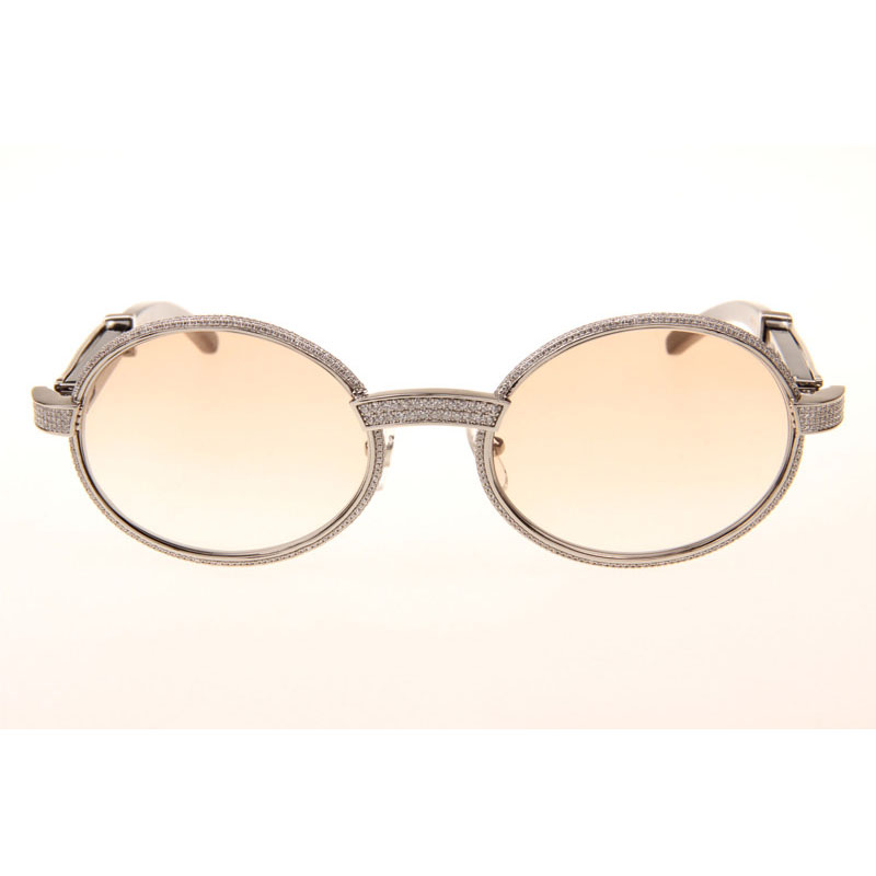 Cartier CT 7550178 Full Diamond Black Buffalo Sunglasses In Silver Brown - DesignerGu