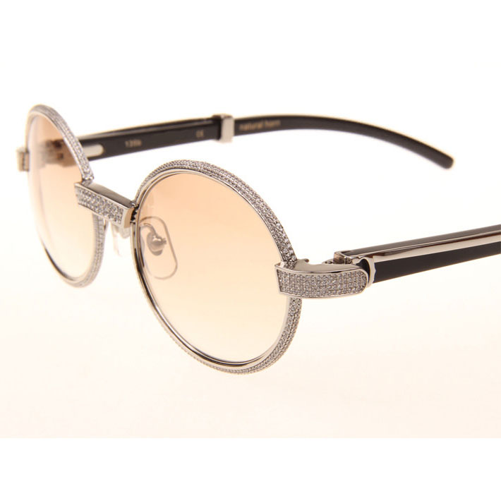 Cartier CT 7550178 Full Diamond Black Buffalo Sunglasses In Silver Brown - DesignerGu