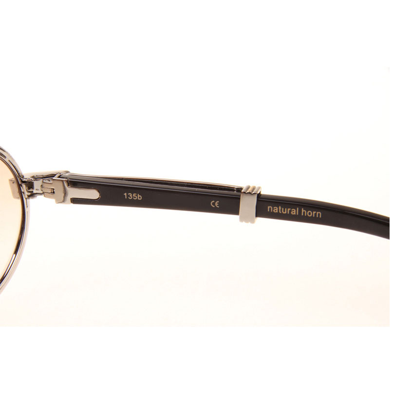Cartier CT 7550178 Full Diamond Black Buffalo Sunglasses In Silver Brown - DesignerGu