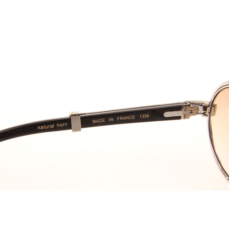 Cartier CT 7550178 Full Diamond Black Buffalo Sunglasses In Silver Brown - DesignerGu
