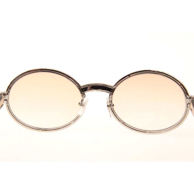 Cartier CT 7550178 Full Diamond Black Buffalo Sunglasses In Silver Brown - DesignerGu