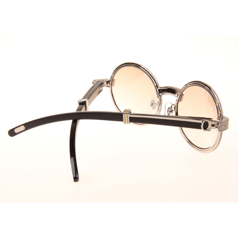 Cartier CT 7550178 Full Diamond Black Buffalo Sunglasses In Silver Brown - DesignerGu