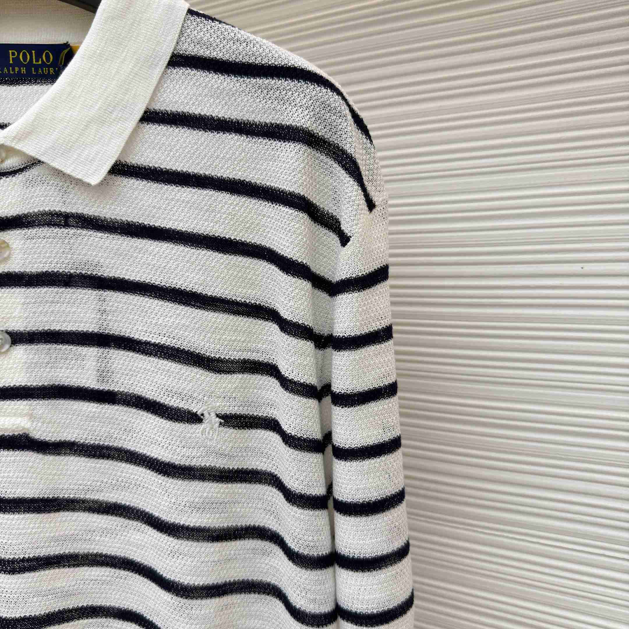 Ralph Lauren Striped Cotton-Linen Polo Sweater - DesignerGu