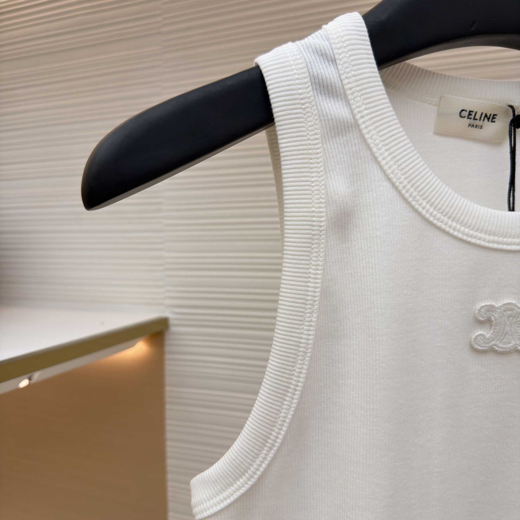 Celine Triomphe Tank Top In Ribbed Cotton - DesignerGu