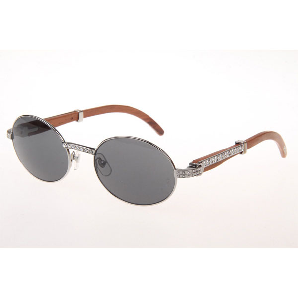 Cartier CT 7550178 Diamond Wood Sunglasses In Silver Grey - DesignerGu