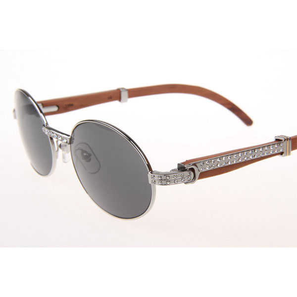 Cartier CT 7550178 Diamond Wood Sunglasses In Silver Grey - DesignerGu