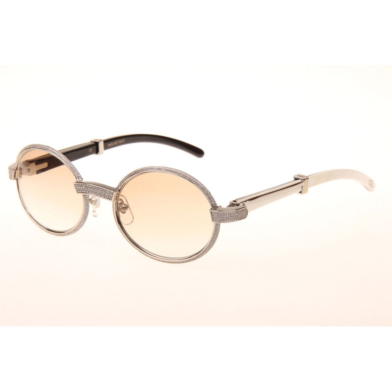 Cartier CT 7550178 Full Diamond White Mix Black Buffalo Sunglasses In Silver Brown - DesignerGu