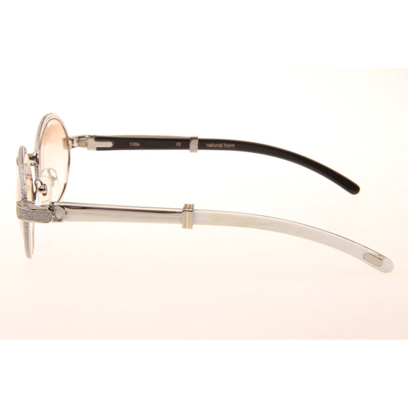 Cartier CT 7550178 Full Diamond White Mix Black Buffalo Sunglasses In Silver Brown - DesignerGu