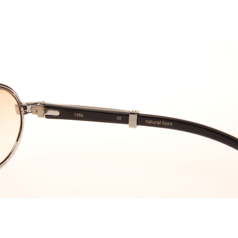 Cartier CT 7550178 Full Diamond White Mix Black Buffalo Sunglasses In Silver Brown - DesignerGu