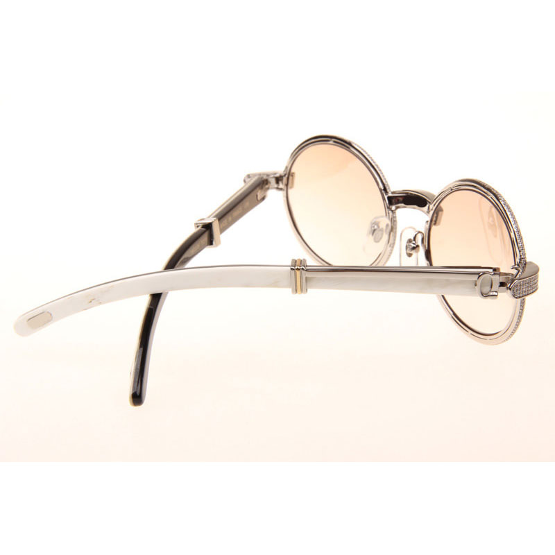 Cartier CT 7550178 Full Diamond White Mix Black Buffalo Sunglasses In Silver Brown - DesignerGu