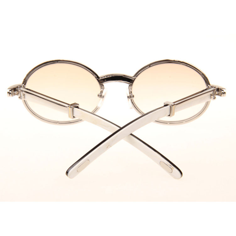 Cartier CT 7550178 Full Diamond White Mix Black Buffalo Sunglasses In Silver Brown - DesignerGu