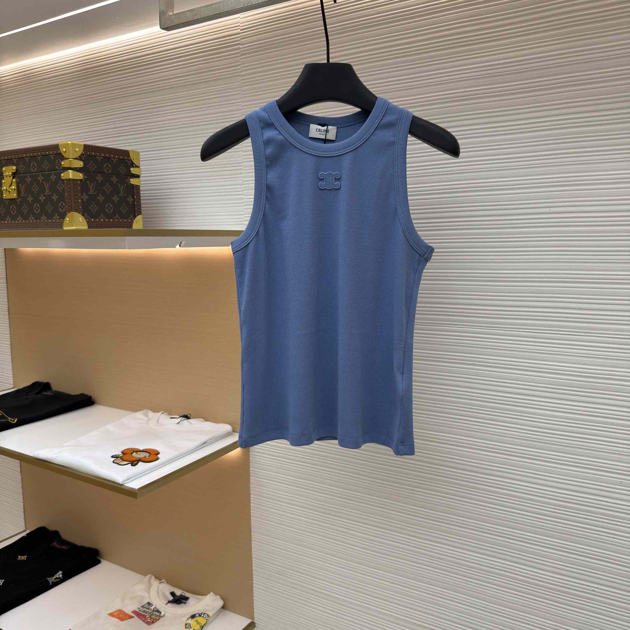 Celine Triomphe Tank Top In Ribbed Cotton - DesignerGu