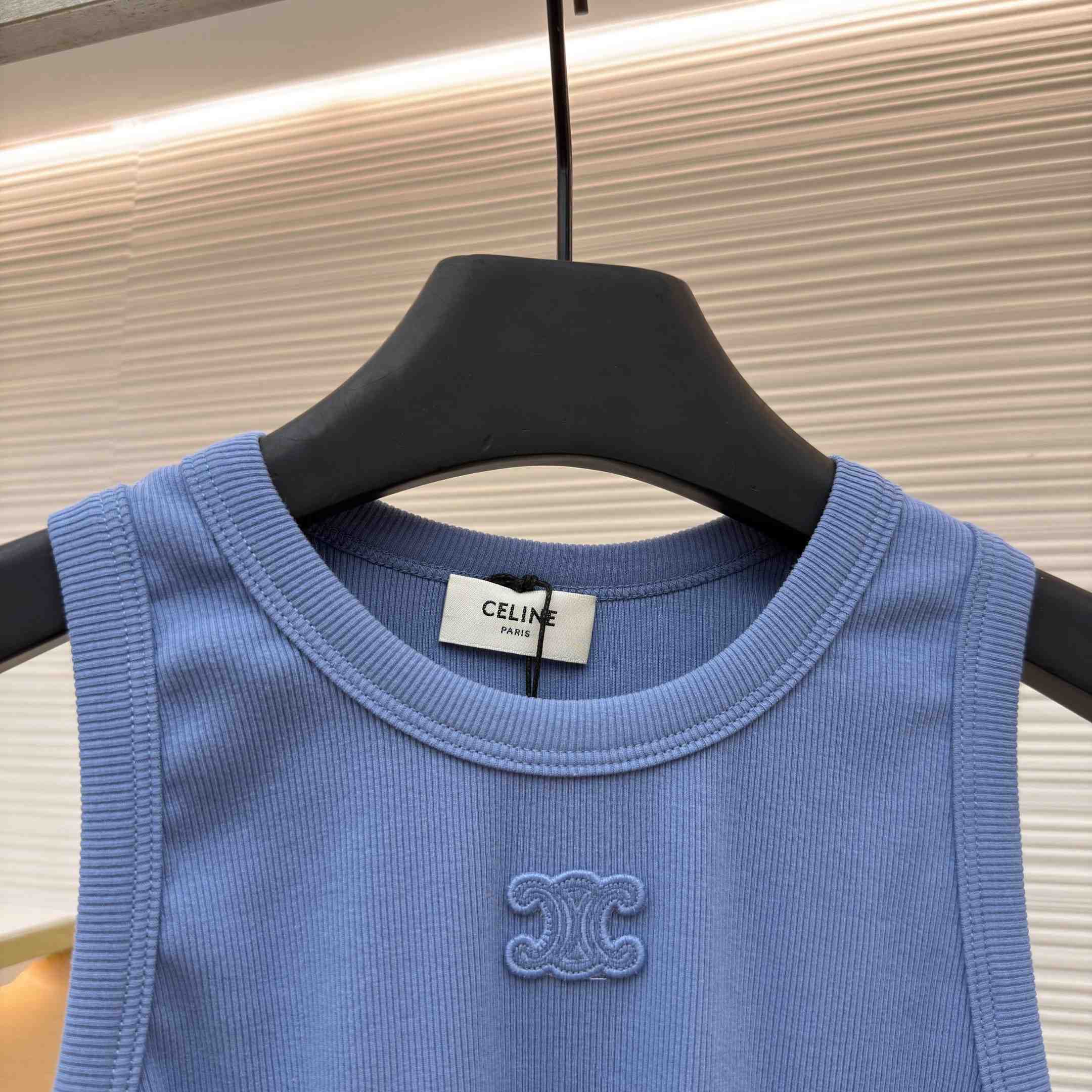 Celine Triomphe Tank Top In Ribbed Cotton - DesignerGu