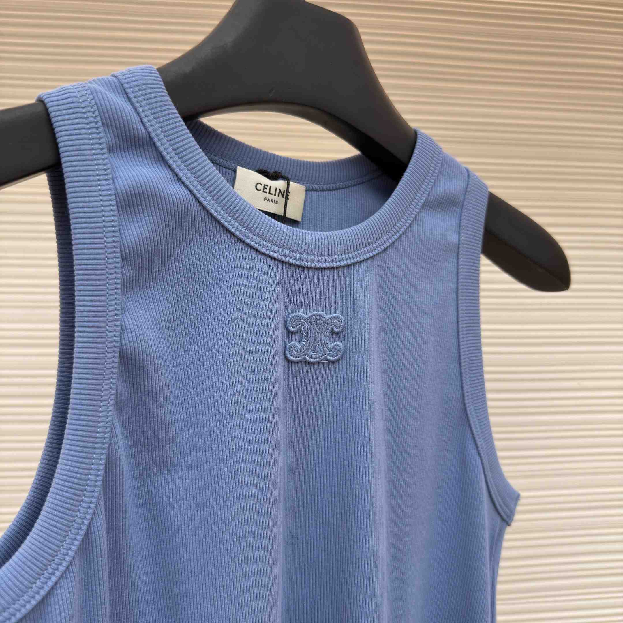 Celine Triomphe Tank Top In Ribbed Cotton - DesignerGu
